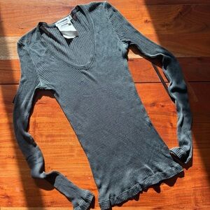 Jil Sander Charcoal V-Neck Long Sleeve Top